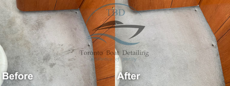 Before and after: Cabin carpet, full boat detailing by Toronto Boat Detailing
