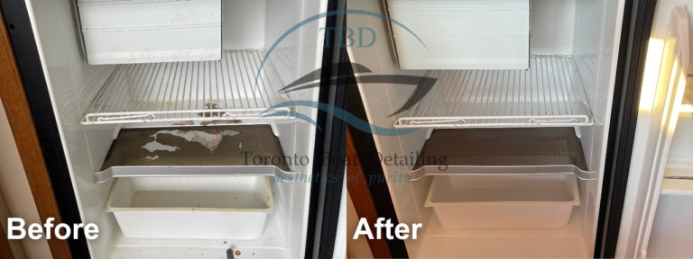 Before and after: boat fridge interior cleaning by Toronto Boat Detailing