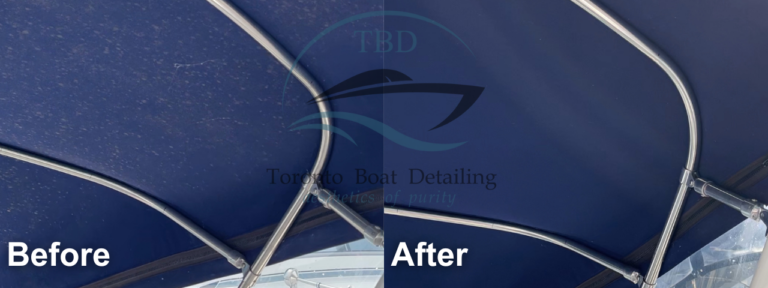 Bimini canvas before and after cleaning