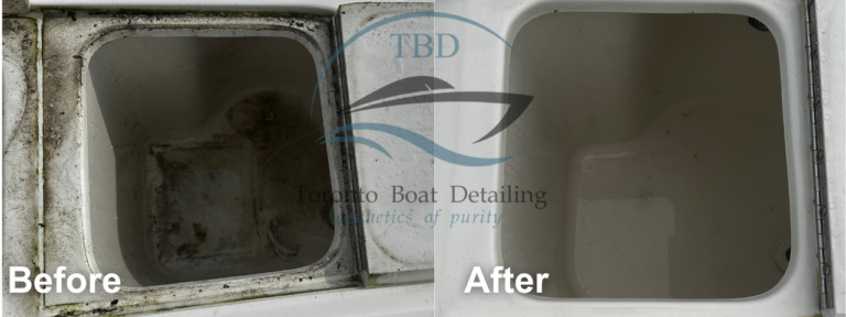 Before and after: boat storage locker interior cleaning by Toronto Boat Detailing