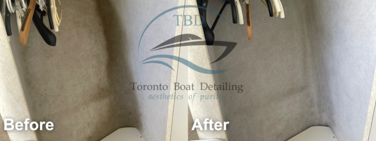 Before and after: boat carpet interior cleaning by Toronto Boat Detailing