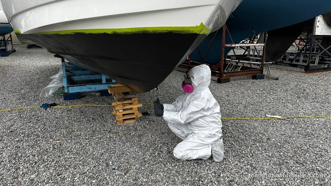 Bottom paint prep in a boat yard