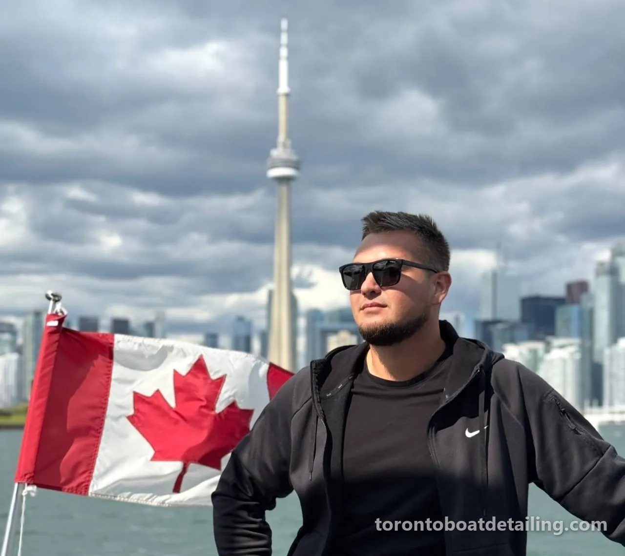 Pavlo, founder of Toronto Boat Detailing, on the Toronto waterfront